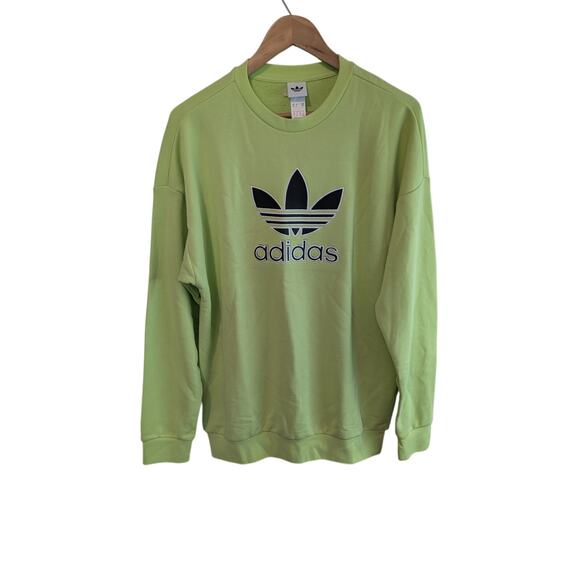 adidas Tops - Adidas Fleece Logo Sweatshirt Womens XL Neon Green Athleisure Gym Streetwear NWT